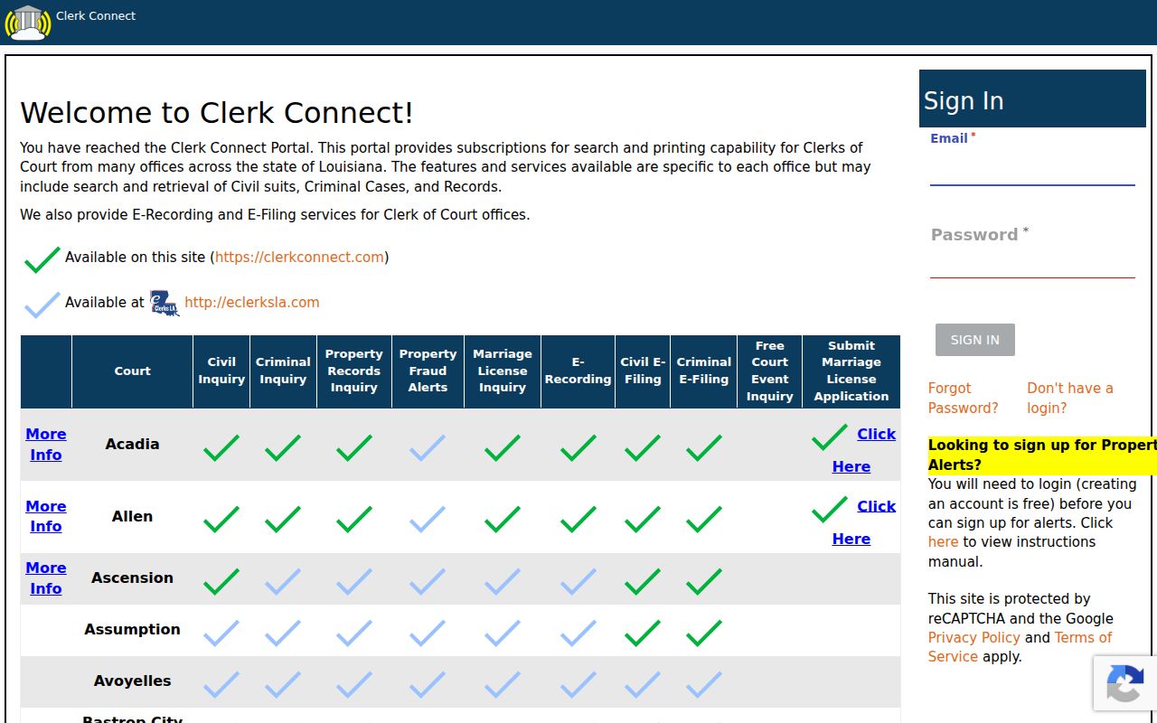 Tangipahoa Parish case search ClerkConnect login entry