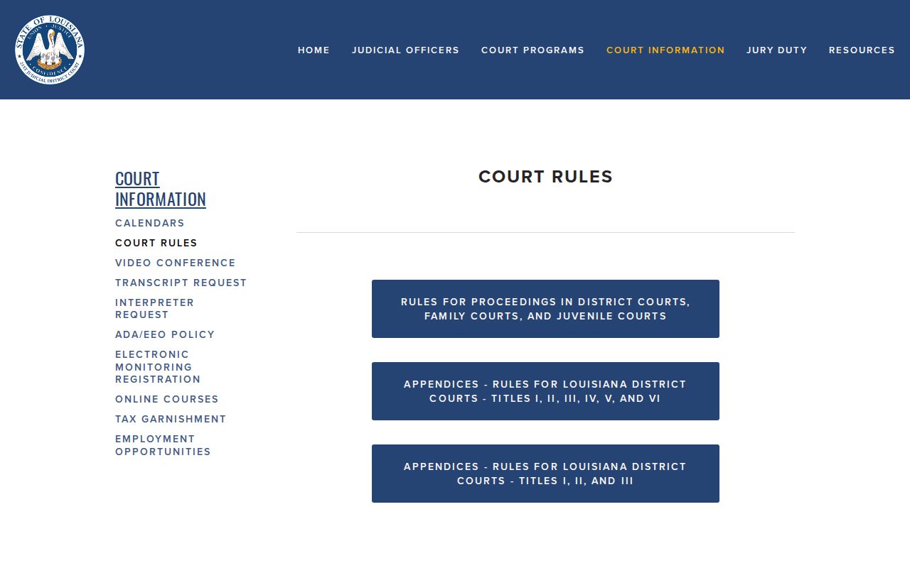 Tangipahoa Parish court calendar source showing 21st JDC court rules links