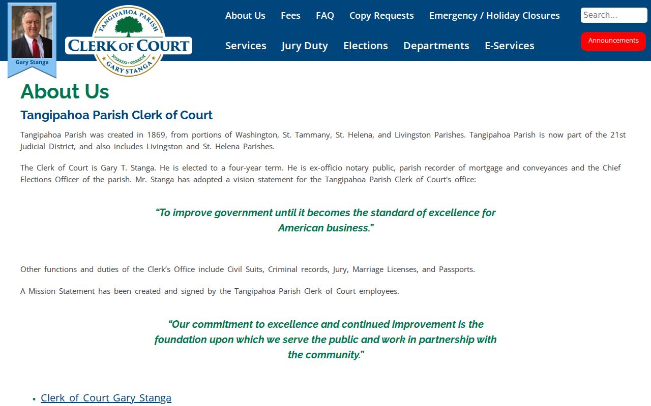 Tangipahoa Parish court record Clerk of Court public office overview