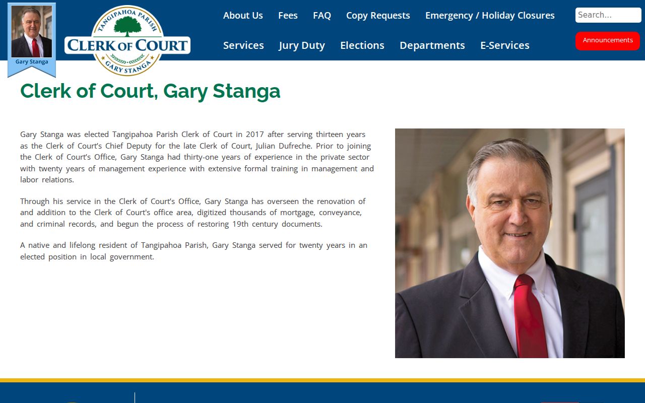 Tangipahoa Parish court record Clerk biography and records digitization information