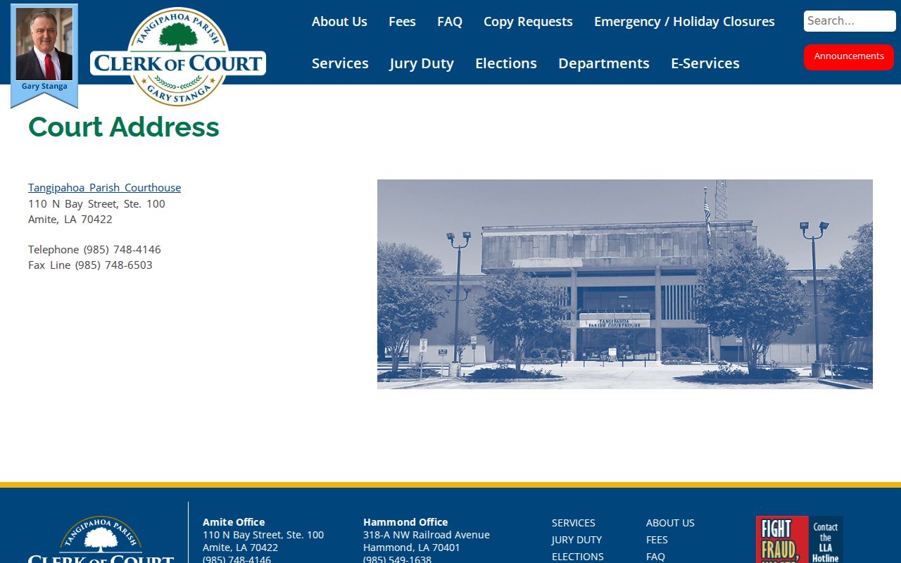 Tangipahoa Parish court record Clerk court address and office information