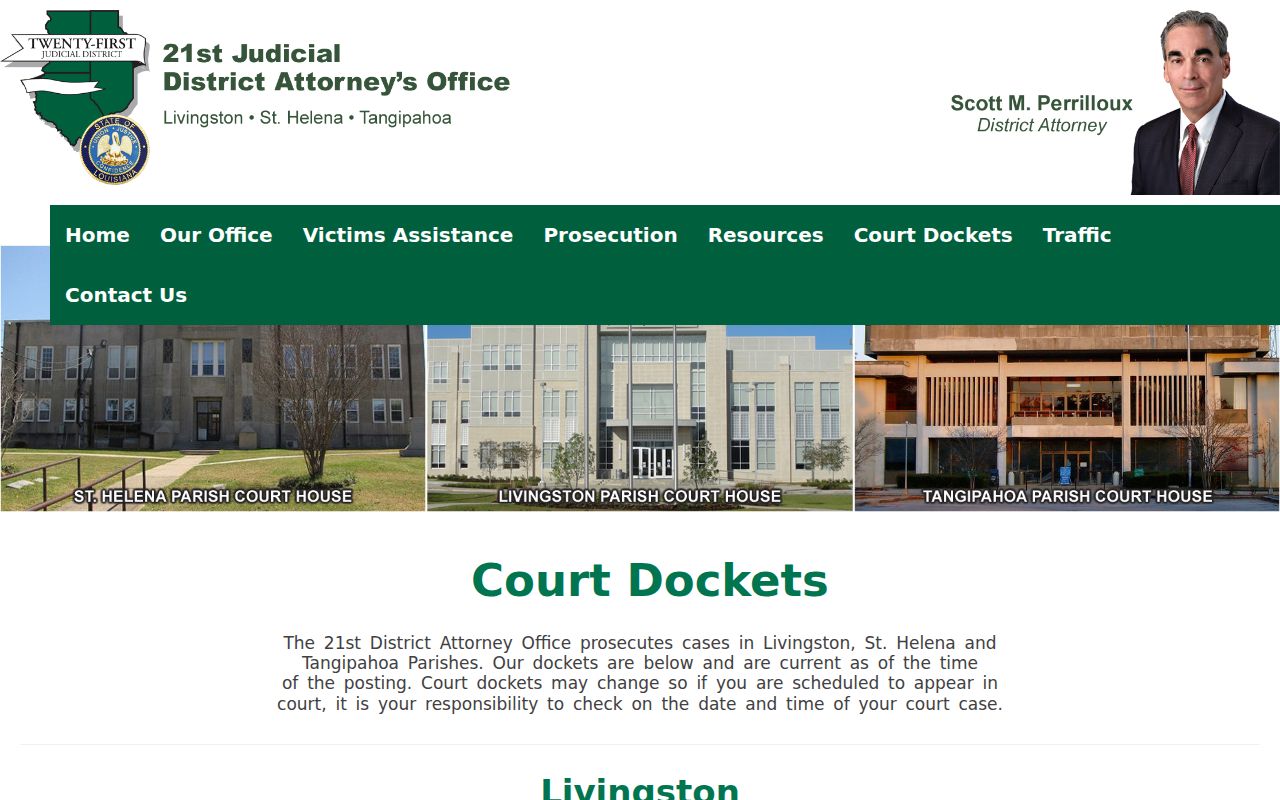 Tangipahoa Parish criminal docket District Attorney court docket listings