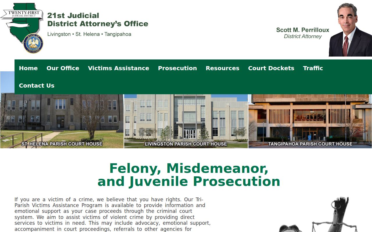 Tangipahoa Parish criminal docket 21st District Attorney prosecution information