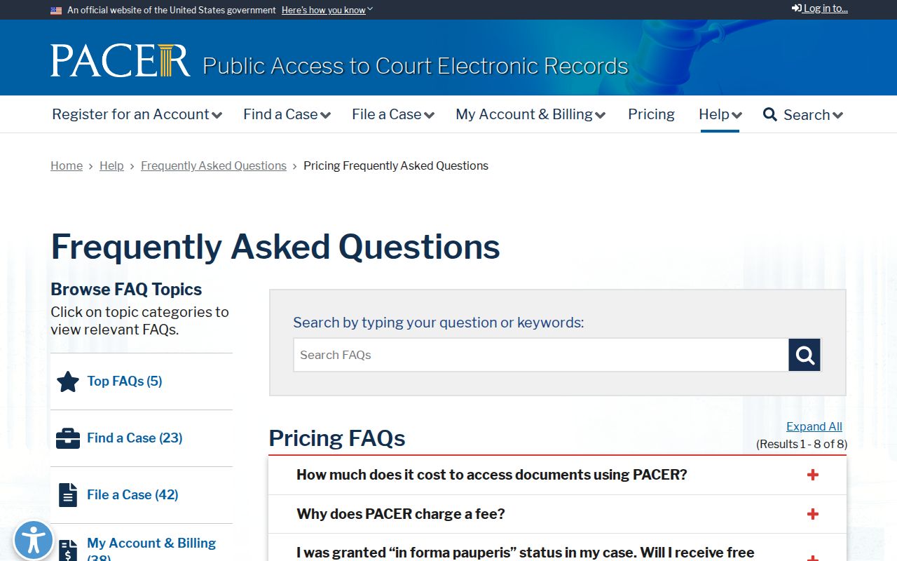 Hammond court docket PACER federal records pricing information