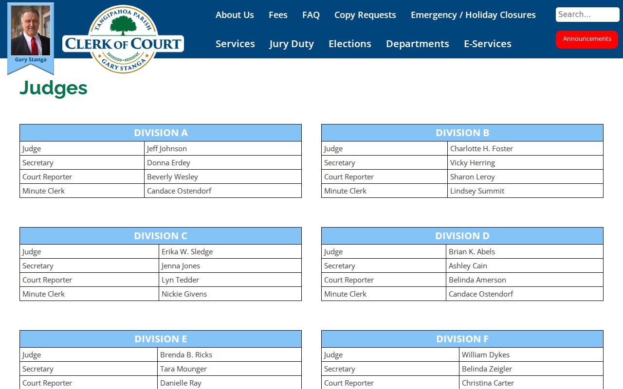 Tangipahoa Parish court docket 21st Judicial District Court divisions and judges