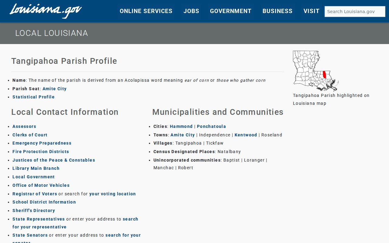 Tangipahoa Parish court docket official parish profile