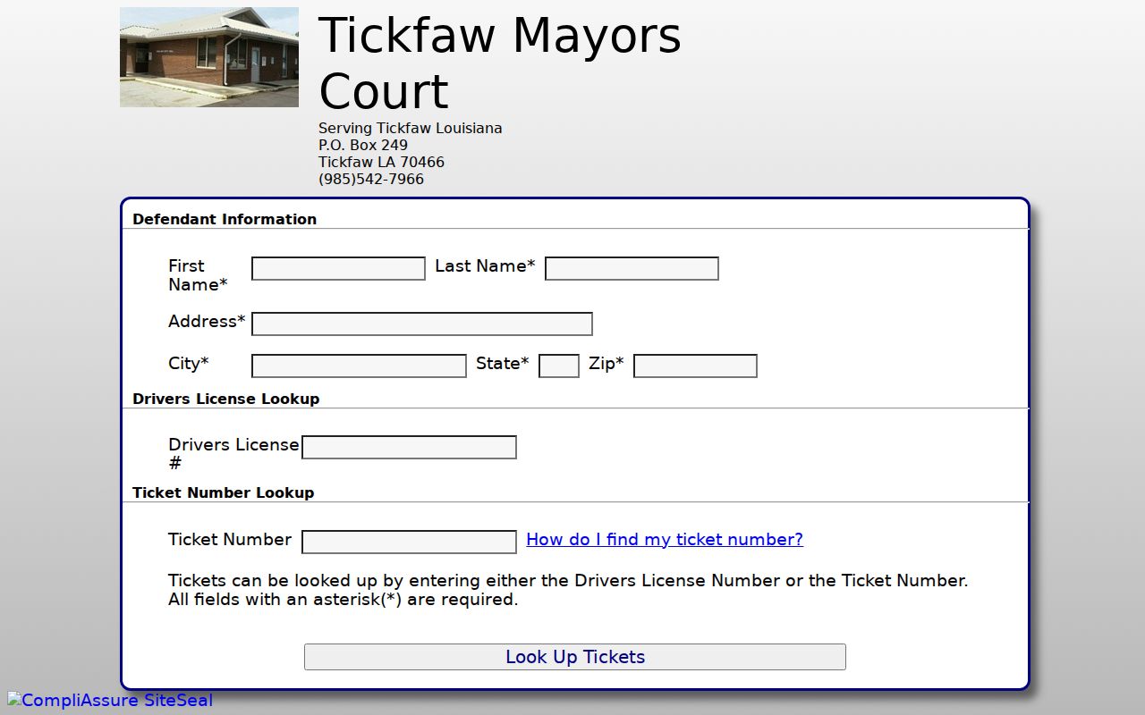 Tickfaw Quick Court ticket lookup fields