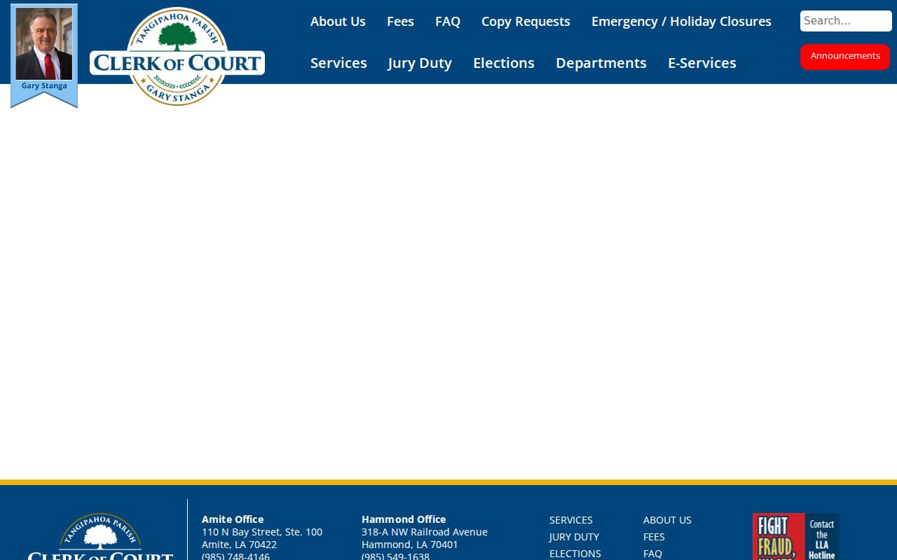 Tangipahoa Parish Clerk department fax contact directory